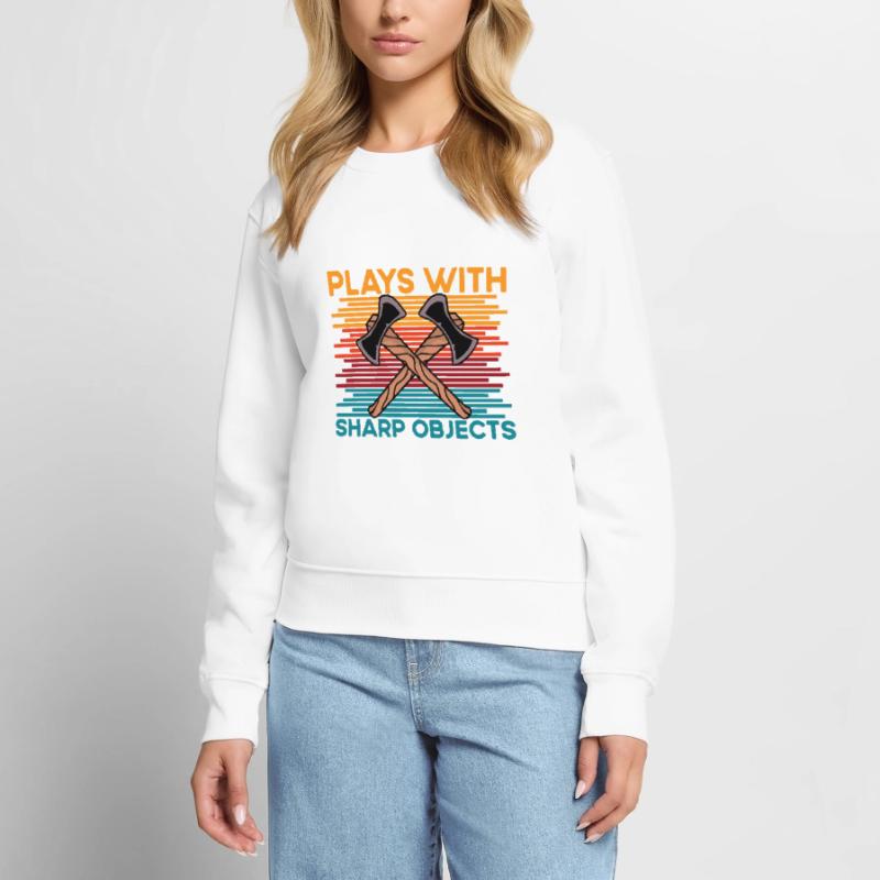 Axe Throwing plays with sharp objects funny saying Frauen Premium Bio Pullover