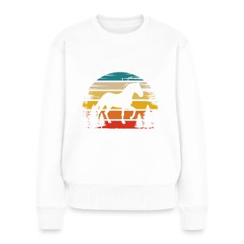 Retro Sonne und Pferd - (3) - Frauen Premium Bio Pullover - Weiß - Vorne - Julia (174cm)
