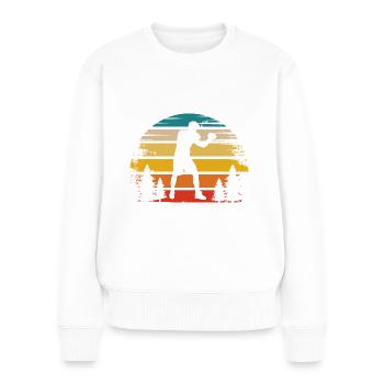 Boxe Soleil Rétro - Bo - Pull Premium bio Femme - blanc - Devant - Julia (174cm)
