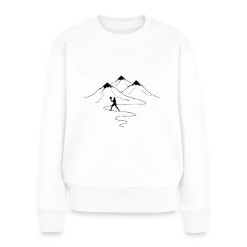 Courbes des sentiers de montagne et tennis - (2) - Pull Premium bio Femme - blanc - Devant - Julia (174cm)