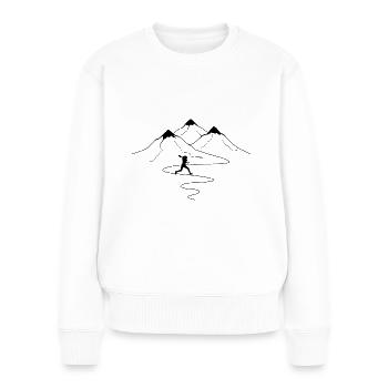 Courbes des sentiers de montagne et tennis - - Pull Premium bio Femme - blanc - Devant - Julia (174cm)