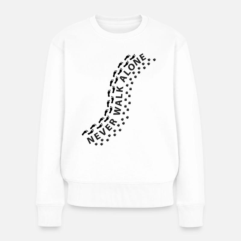 Alpaka Lama Huf Spur Fußabdruck Never walk alone - Frauen Premium Bio Pullover - Weiß