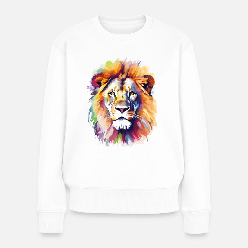 Löwe Löwenkopf Raubtier Bunt Splash Kunst - Frauen Premium Bio Pullover - Weiß