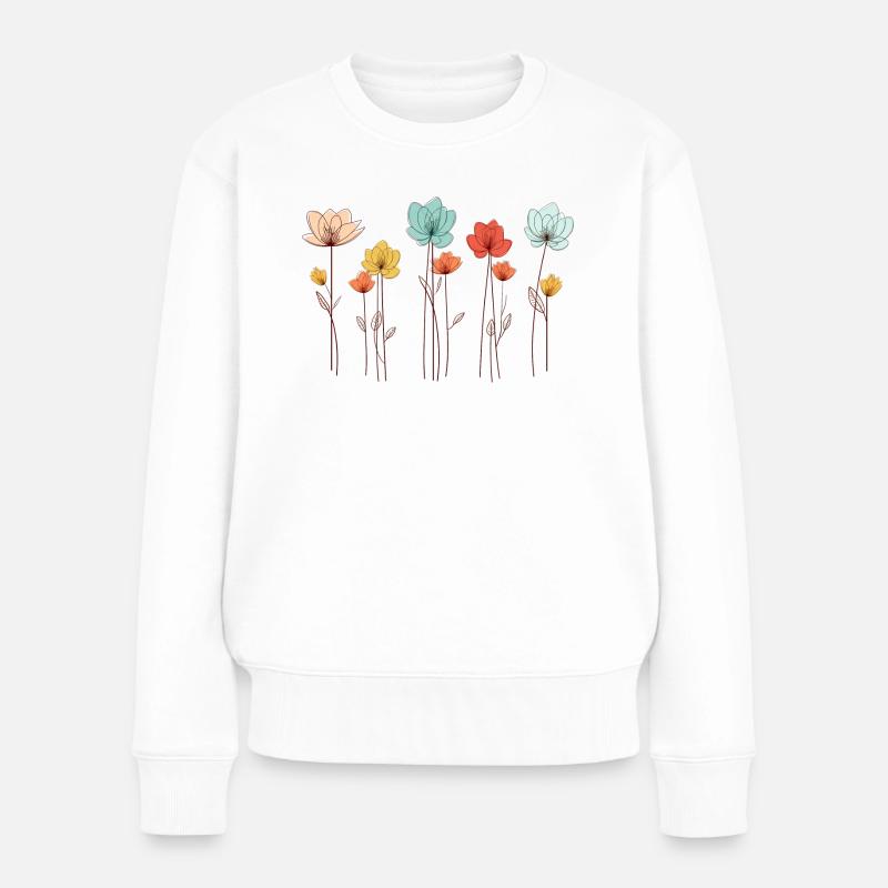 Einzelne Blumen, line art, Mohn, Frühling, Sommer - Frauen Premium Bio Pullover - Weiß