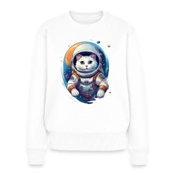 Katze als Astronaut - Frauen Premium Bio Pullover - Weiß - Vorne - Julia (174cm)