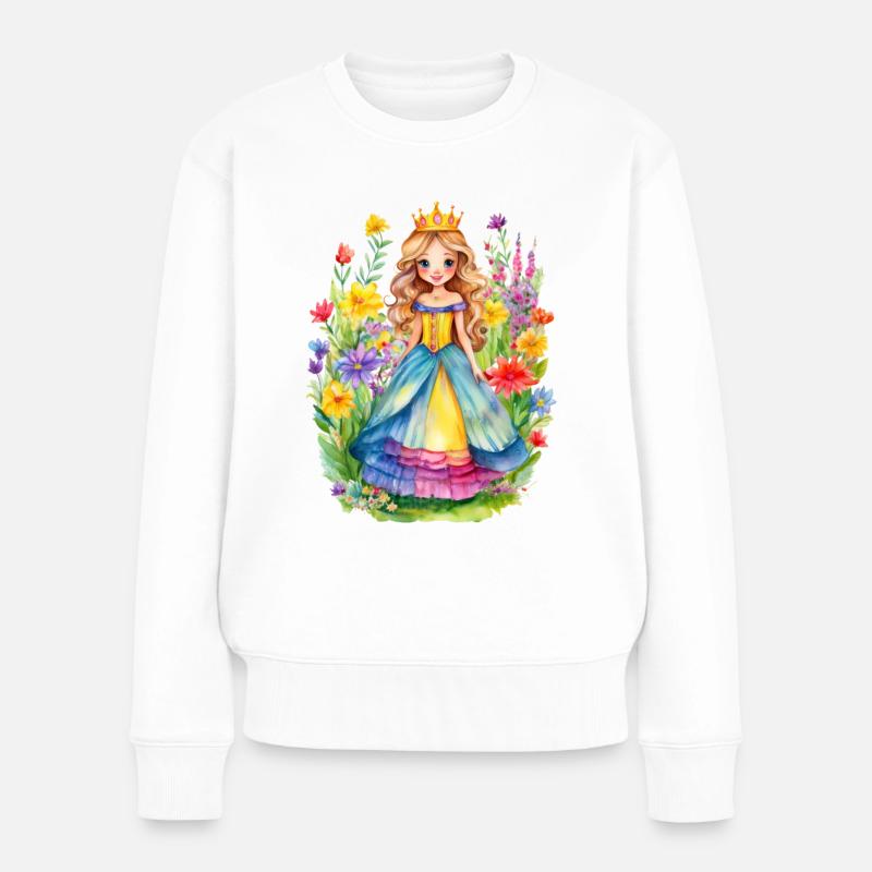 Prinzessin in einem Garten mit Blumen - Frauen Premium Bio Pullover - Weiß