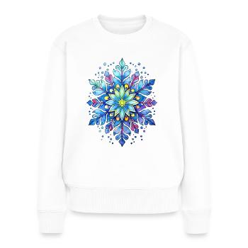Flocon de neige en forme de mandala - Pull Premium bio Femme - blanc - Devant - Julia (174cm)