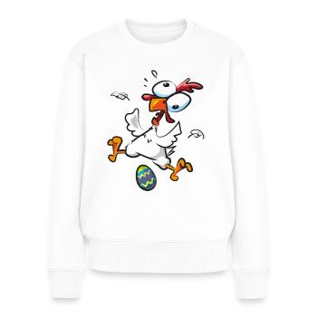 Poulet fou de Pâques Poulets aux œufs de Pâques - Pull Premium bio Femme - blanc - Devant - Julia (174cm)