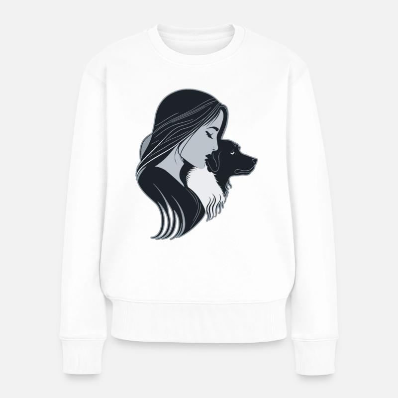 Frau und Hund - Frauen Premium Bio Pullover - Weiß