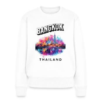 Bangkok Thailand Skyline Stadt Asien Neon Bunt - Frauen Premium Bio Pullover - Weiß - Vorne - Julia (174cm)