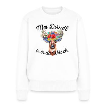 Dirndl in der Wäsche mit Hirschkopf - Frauen Premium Bio Pullover - Weiß - Vorne - Julia (174cm)