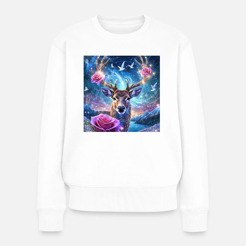 03 Magic Deer Deer Head Roses Flowers Mountains - Women's Premium Organic Jumper - white