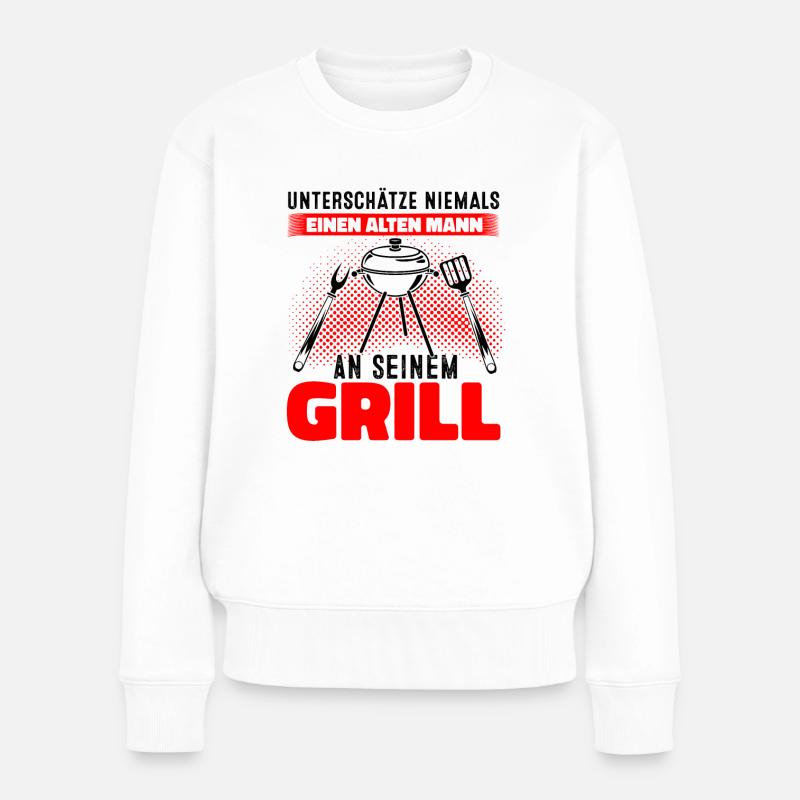 Unterschätze Niemals Einen Alten Mann Am Grill - Frauen Premium Bio Pullover - Weiß