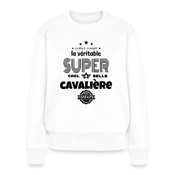 super cavalière 100% parfaite humour - Pull Premium bio Femme - blanc - Devant - Julia (174cm)