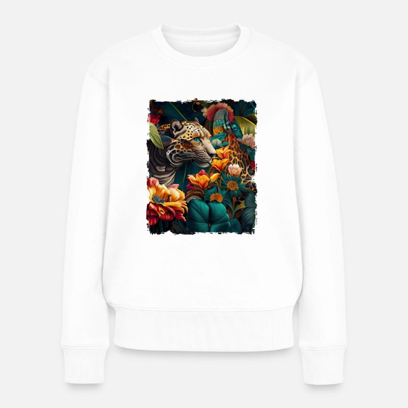 Leopard Blumen - Frauen Premium Bio Pullover - Weiß