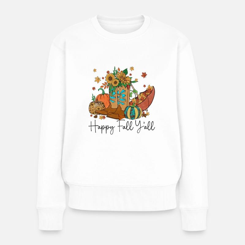 Happy Fall y'all - Frauen Premium Bio Pullover - Weiß