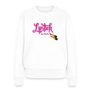 Lippenstift verliebt - Frauen Premium Bio Pullover - Weiß - Vorne - Julia (174cm)