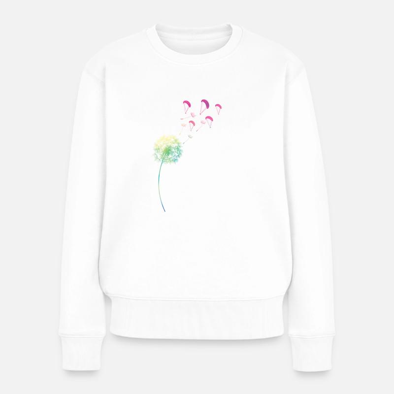 Regenbogen Pusteblume Löwenzahn Gleitschirm - Frauen Premium Bio Pullover - Weiß