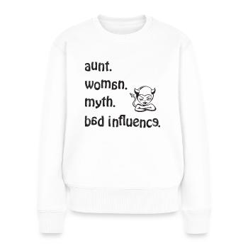 étonné. Femme. mythe. Mauvaise influence - Rétro - Pull Premium bio Femme - blanc - Devant - Julia (174cm)