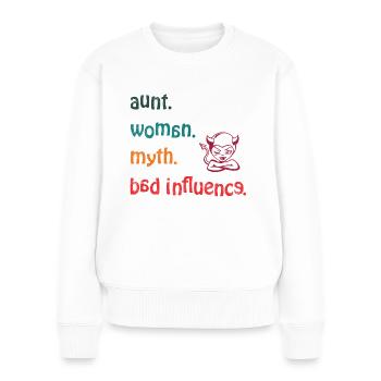 étonné. Femme. mythe. Mauvaise influence - Rétro - Pull Premium bio Femme - blanc - Devant - Julia (174cm)
