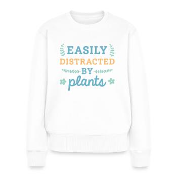 Facilement distrait par les plantes - Pull Premium bio Femme - blanc - Devant - Julia (174cm)