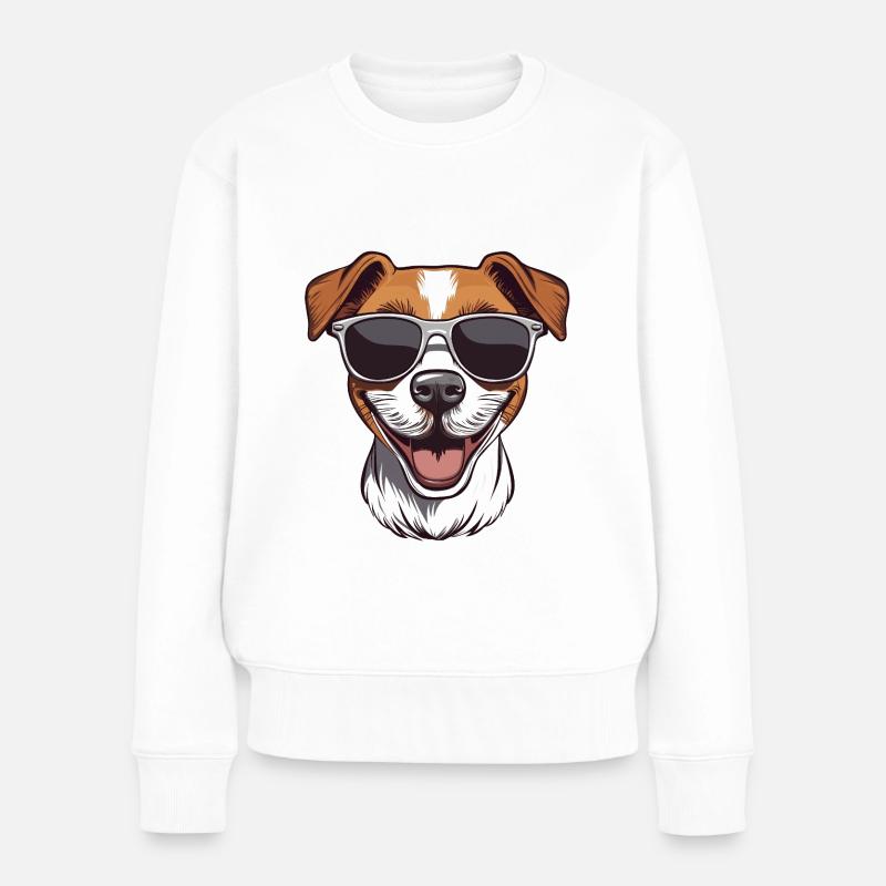 cooler happy Jack Russel Terrier mit Sonnenbrille - Frauen Premium Bio Pullover - Weiß