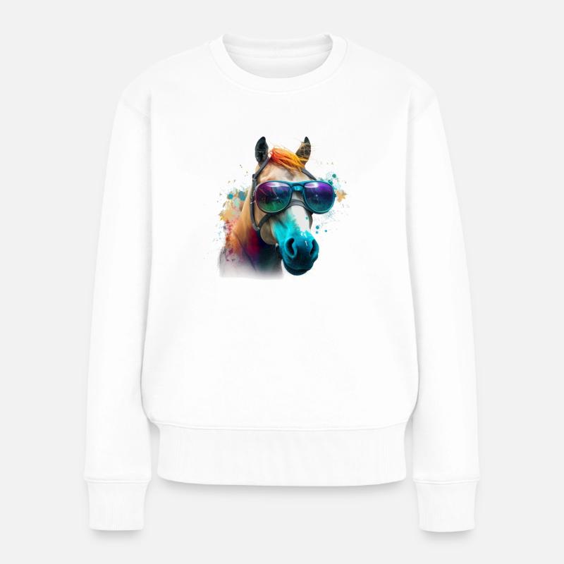 Cooles Freches Graffiti Pferd Pferdeliebhaber - Frauen Premium Bio Pullover - Weiß