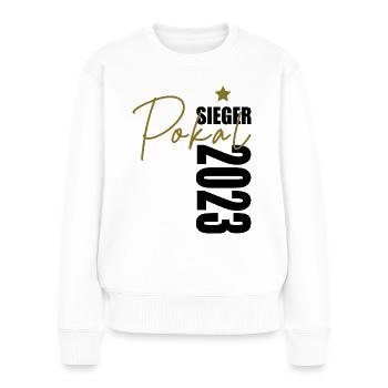 Pokalsieger 2023 - Frauen Premium Bio Pullover - Weiß - Vorne - Julia (174cm)