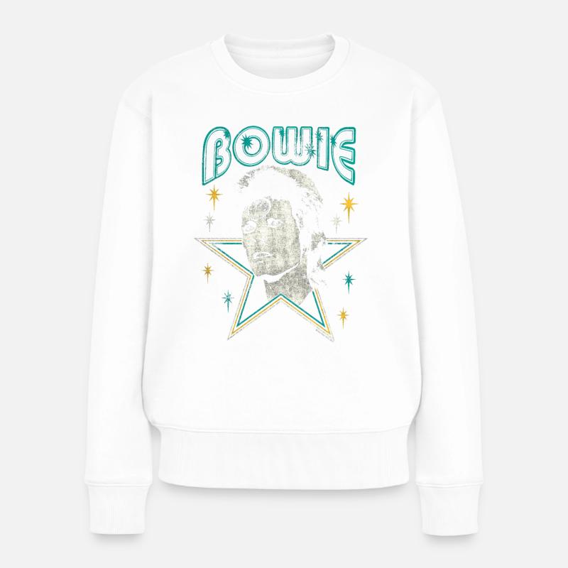 David Bowie Écriture Avec Portrait Et Étoile - Pull Premium bio Femme - blanc