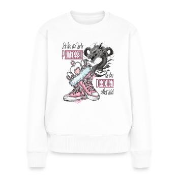 Frau - Prinzessen die den Drachen selber tötet - Frauen Premium Bio Pullover - Weiß - Vorne - Julia (174cm)