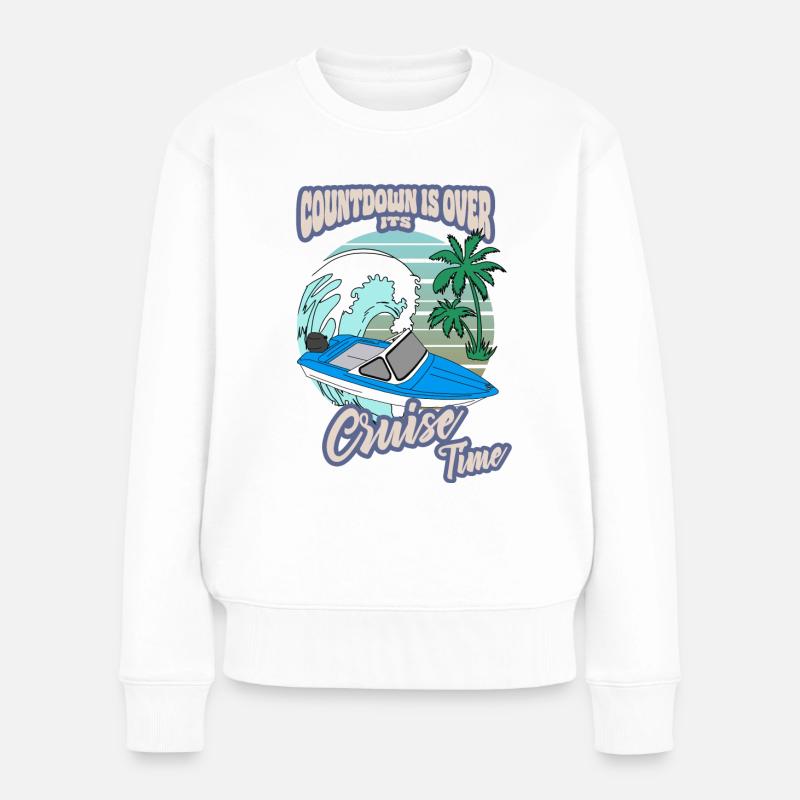 Meer Boot ddr retro Palmen Strand bootfahren ossi - Frauen Premium Bio Pullover - Weiß