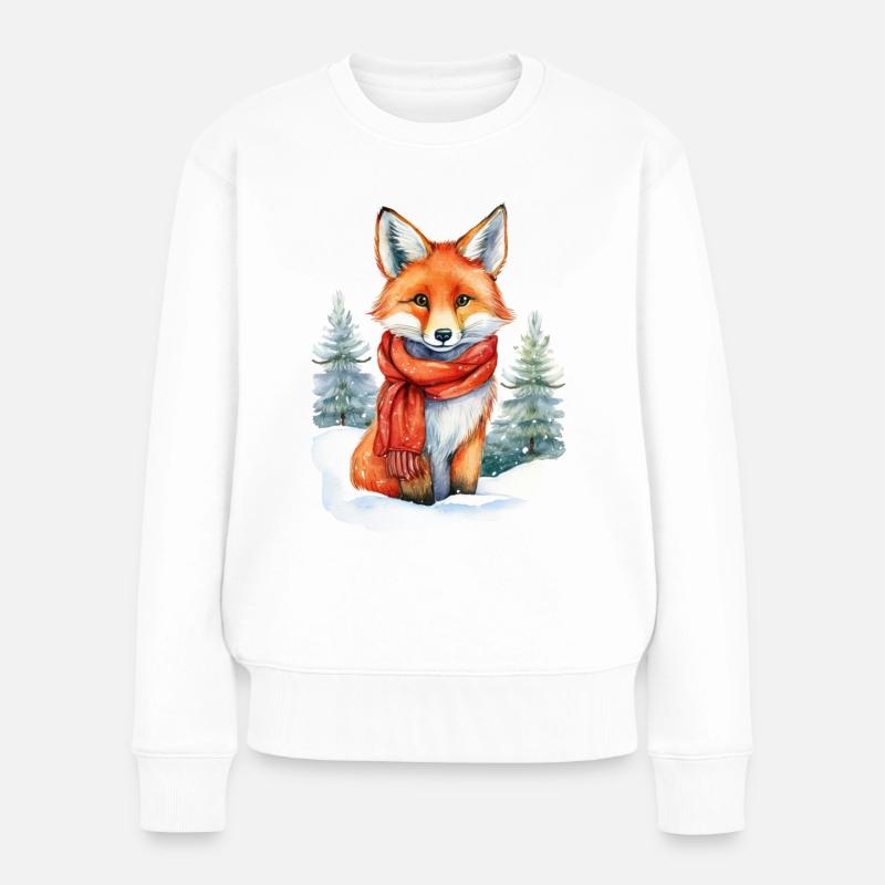 Ein Fuchs mit Schal im Schnee - Frauen Premium Bio Pullover - Weiß