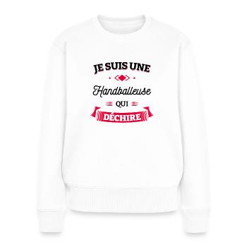 HANDBALLEUSE QUI DÉCHIRE - Pull Premium bio Femme - blanc - Devant - Julia (174cm)