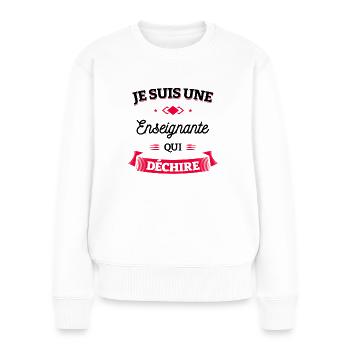ENSEIGNANTE QUI DÉCHIRE - Pull Premium bio Femme - blanc - Devant - Julia (174cm)