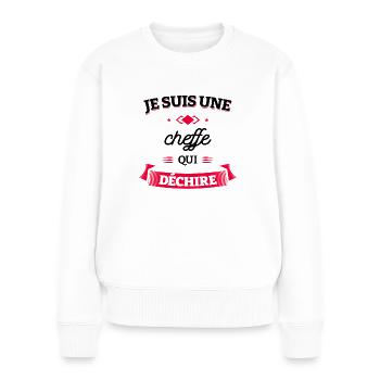 CHEFFE QUI DÉCHIRE - Pull Premium bio Femme - blanc - Devant - Julia (174cm)