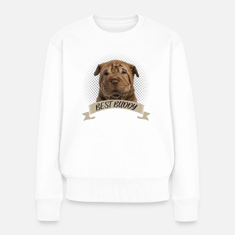 Shar Pei Best Buddy Hundeportrait - Frauen Premium Bio Pullover - Weiß