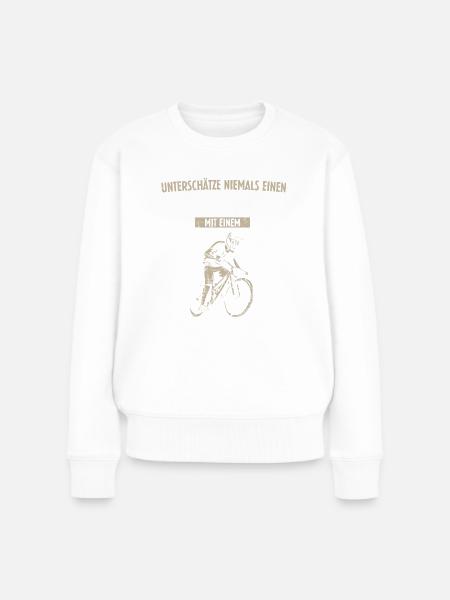 Unterschätze Niemals Alten Mann mit Mountainbike - Frauen Premium Bio Pullover - Weiß