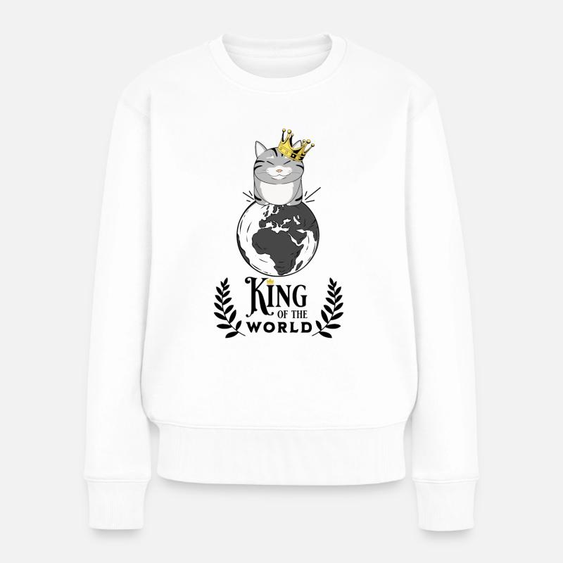 König der Welt: Katze auf Globus montiert - Frauen Premium Bio Pullover - Weiß