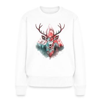 Hirsch Hirschgeweih Tier Natur Wald Wildnis Berge - Frauen Premium Bio Pullover - Weiß - Vorne - Julia (174cm)