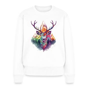 Hirsch Hirschgeweih Tier Natur Wald Wildnis Berge - Frauen Premium Bio Pullover - Weiß - Vorne - Julia (174cm)