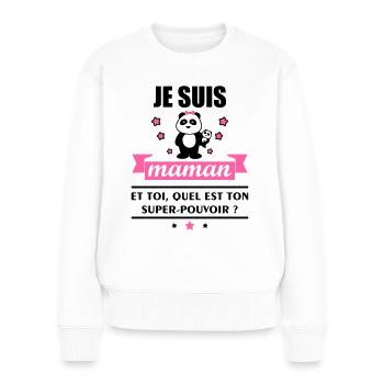 maman super pouvoir, cadeau fête des mères - Pull Premium bio Femme - blanc - Devant - Julia (174cm)