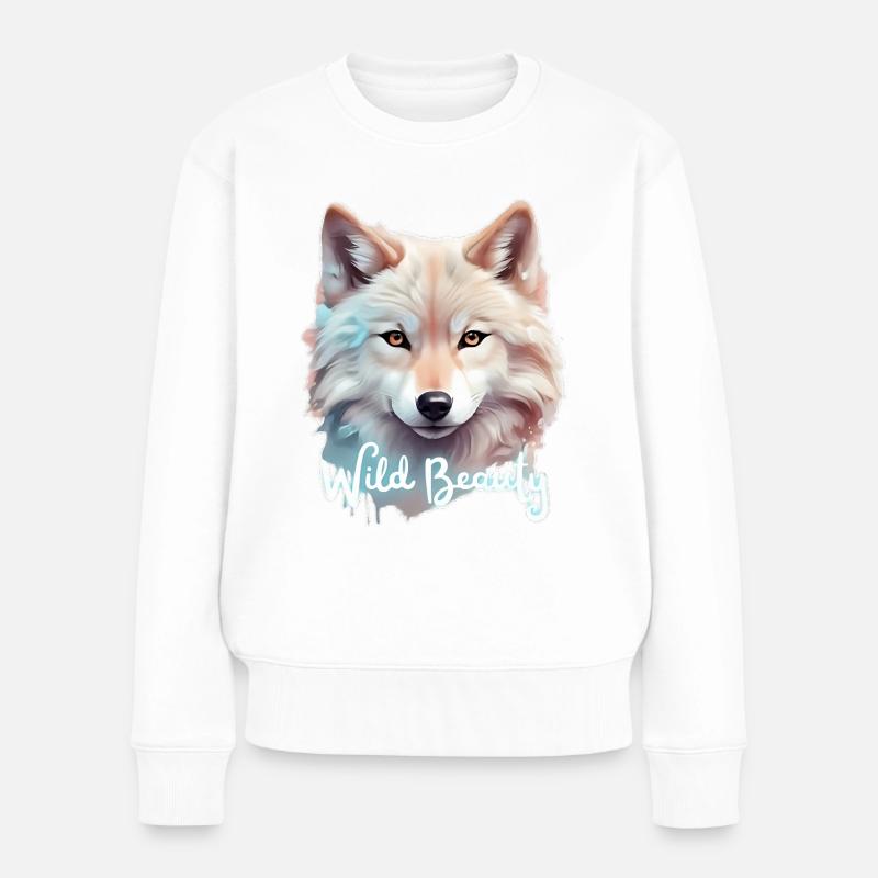 Wild Beauty White Wolf - Frauen Premium Bio Pullover - Weiß