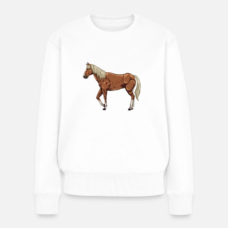 Zeichnung eines Haflinger - Frauen Premium Bio Pullover - Weiß