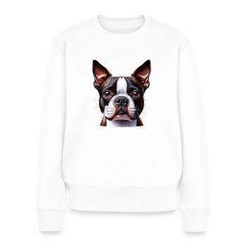 Visage de chien - Boston Terrier - Pull Premium bio Femme - blanc - Devant - Julia (174cm)