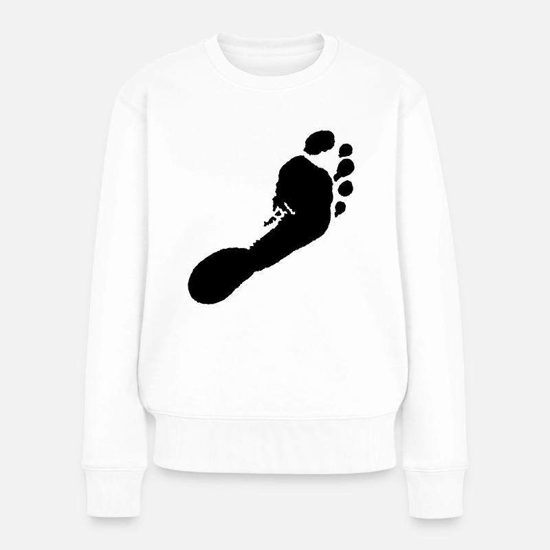 Barfuß rechts (Fußabdruck) / barefoot right ( - Frauen Premium Bio Pullover - Weiß