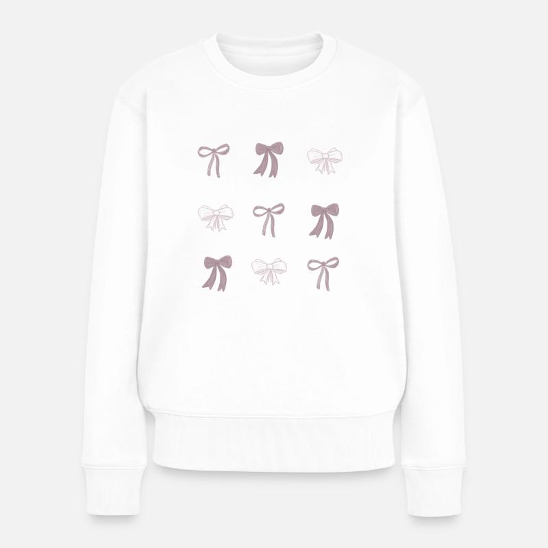 Drei Schleifen Design Rosa - coquette - Frauen Premium Bio Pullover - Weiß