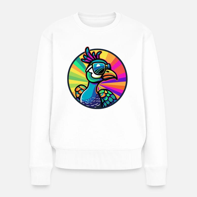 Pfau Vogel Comic Cool - Frauen Premium Bio Pullover - Weiß