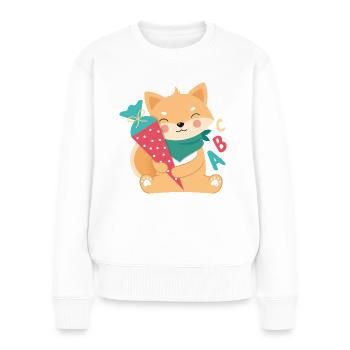 Shiba Inu avec entraînement au cône d’école - Pull Premium bio Femme - blanc - Devant - Julia (174cm)
