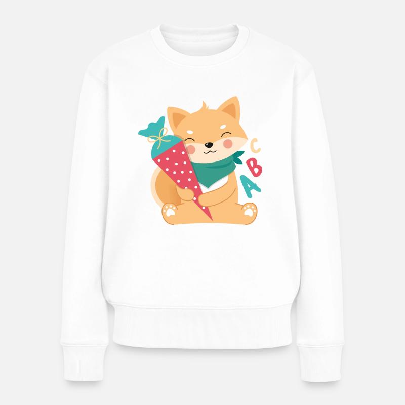 Shiba Inu mit Schultüte Eindschulung - Frauen Premium Bio Pullover - Weiß