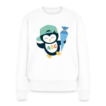 Pinguin mit Schultüte Einschulung Schulkind - Frauen Premium Bio Pullover - Weiß - Vorne - Julia (174cm)